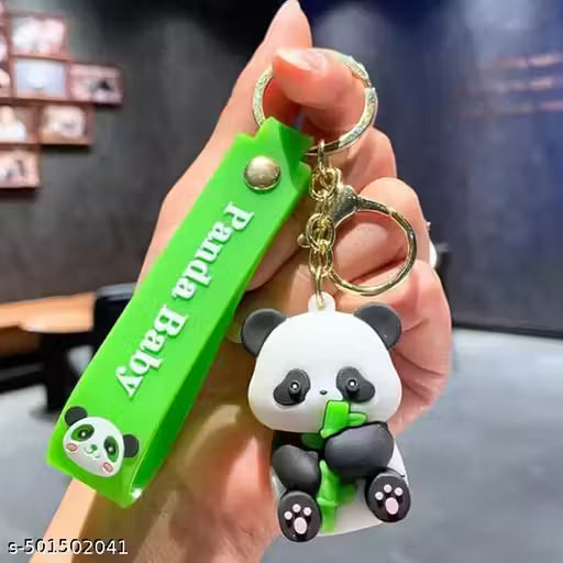 AJS Cartoon Panda Keychain Set – Cute Soft Rubber Key Chain for Car Keys, Bag Pendant Accessories
