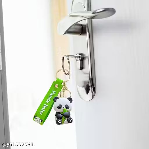 AJS Cartoon Panda Keychain Set – Cute Soft Rubber Key Chain for Car Keys, Bag Pendant Accessories